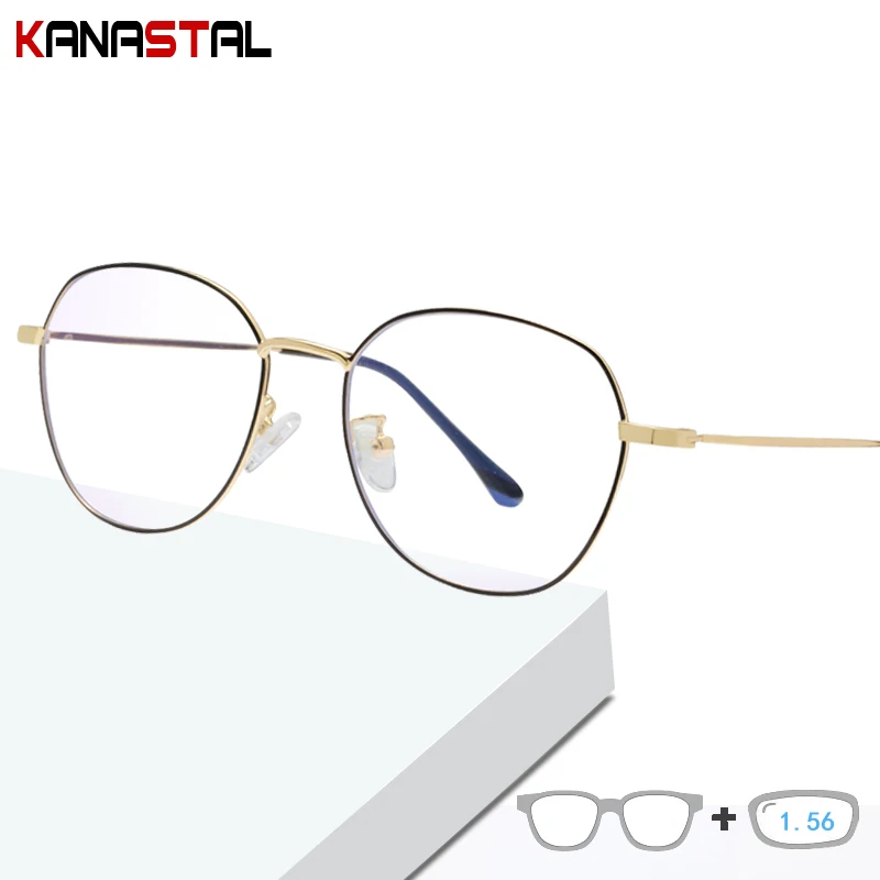 

Women's Anti-blue Ray Glasses Round Metal Literary Eyeglasses Frames Men Office Computer Precription Eyewear1.56Lens Retro