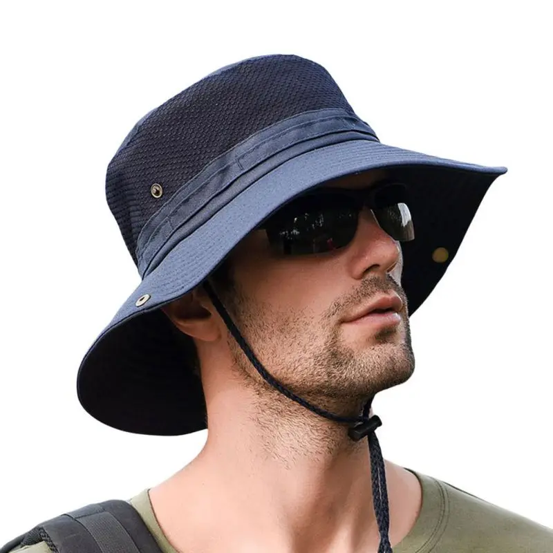 

Men's Wide Brim Sun Hats Outdoor Hunting Hiking Travel Bucket Cap Adjustable Safari Boonie Hat Breathable Camping Bucket Hat