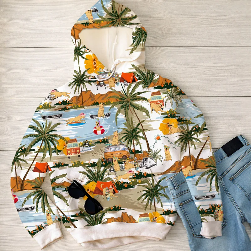 

Hot Sale Men Clothing Usa Size Oversized Hoodie Anime Printing Hawaii Golden Retriever Women Hooded Long Sleeve Streetwear