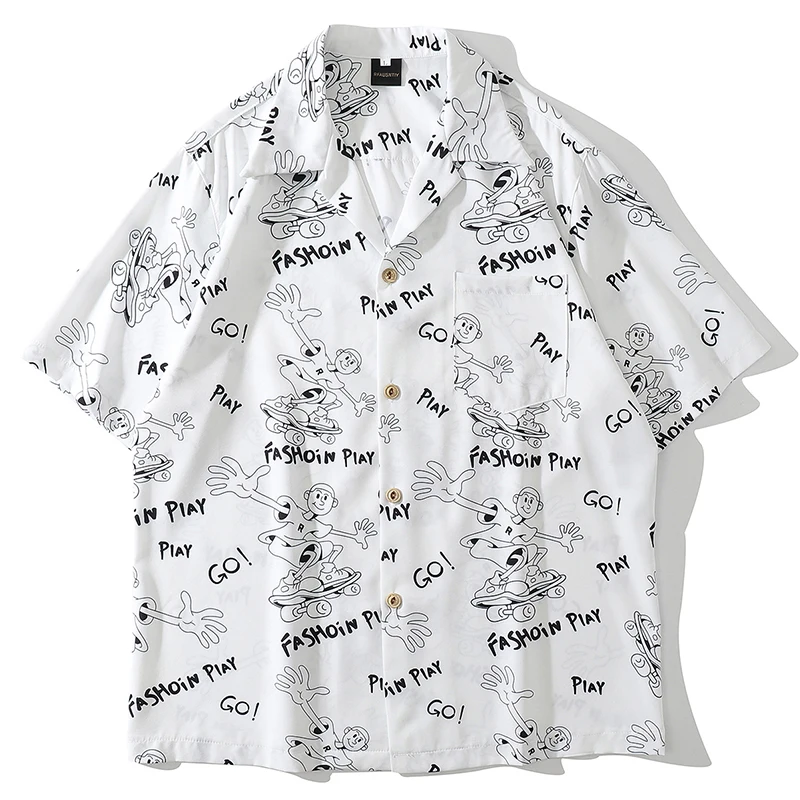 Summer Vintage Shirt Streetwear Men Cartoon Boy Print Hawaiian Beach Shirt Harajuku Short Sleeve Hip Hop Aloha Shirt Clothing