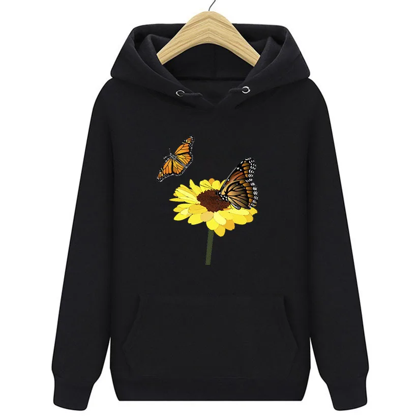 

Oversized Velvet Warm Hoodies Women's Sunflower Pink Cropped Tops Harajuku Simple Pullover Female Casual Sweatshirt Hooded