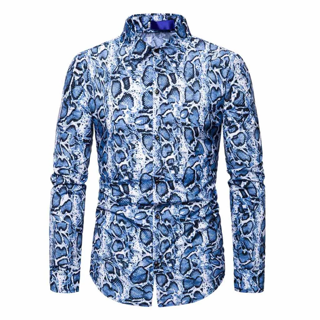 SAGACE сексуальная модная мужская рубашка с длинным рукавом и леопардовым принтом