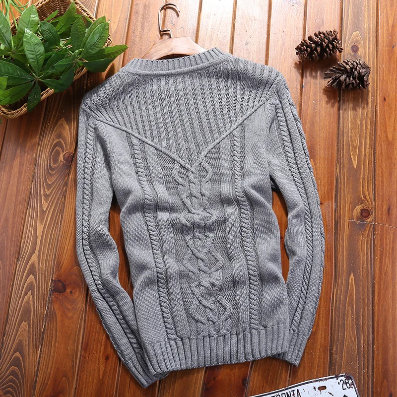 

Men Thick Japan Style Pullover Sweaters O-Neck Full Sleeve Casual Knitting Tops 2021 Street Solid Color Slim Warm Sweater Male