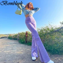 Bomblook Fashion Casual Sweet Pants Womens Summer High Waist Print Plaid Y2K Flared Pants Female All-match Streetwears