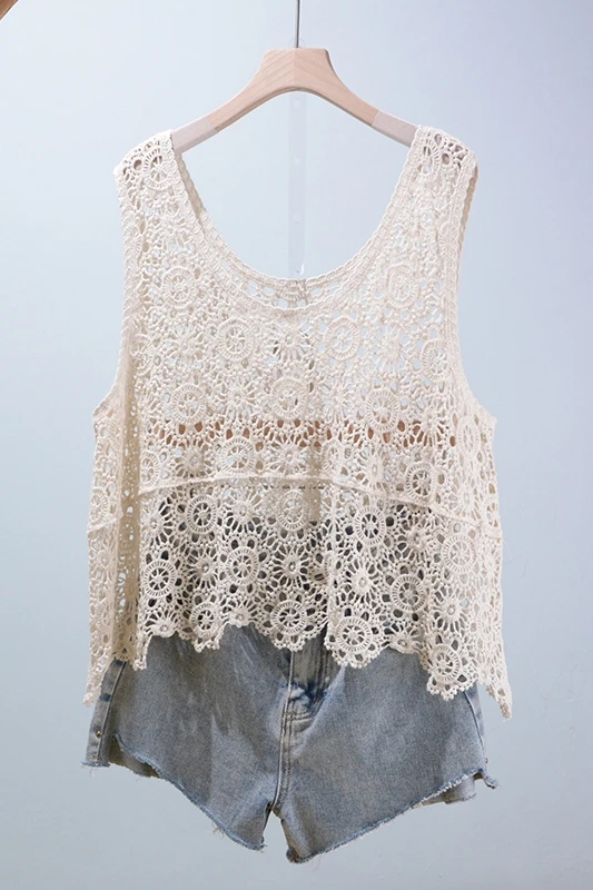 

summer new hollow flower vest women casual sleeveless vest top