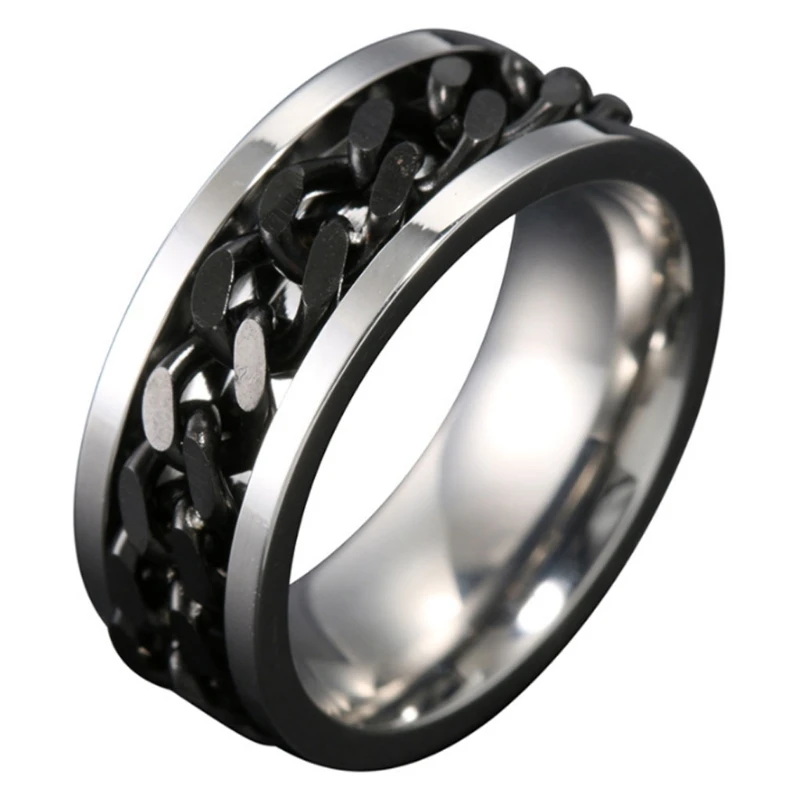 

EDC Finger Fidget Spinner Stainless Steel Chain Rotatable Ring Relieving Anxiety L9CD