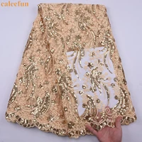 nigerian lace fabrics 2021 high quality african sequins net lace fabric gold french tulle lace fabric for sewing y2168