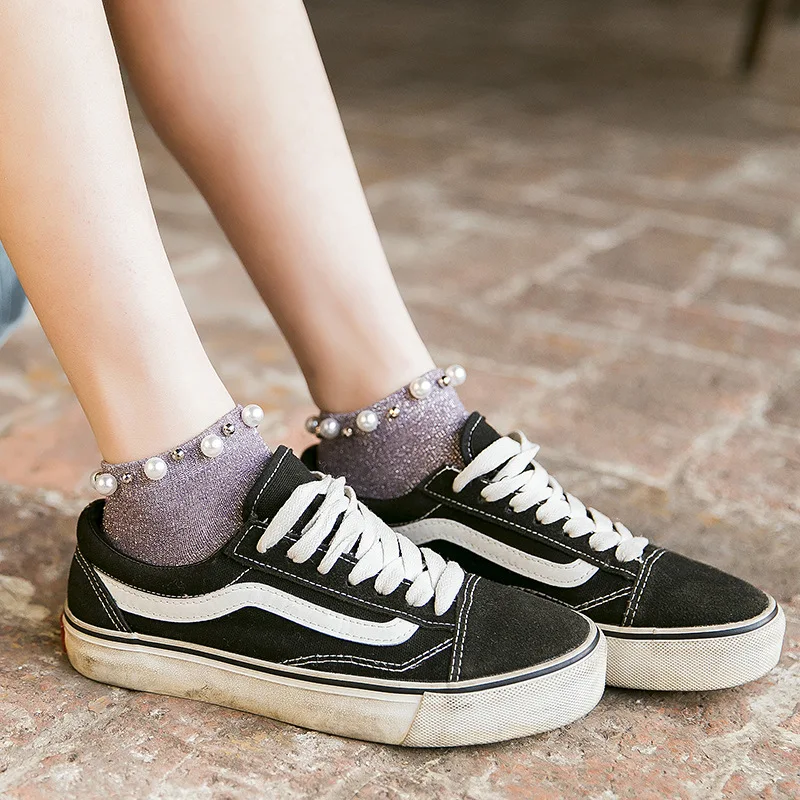 Повседневные женские короткие носки для девочек милые с искусственным жемчугом