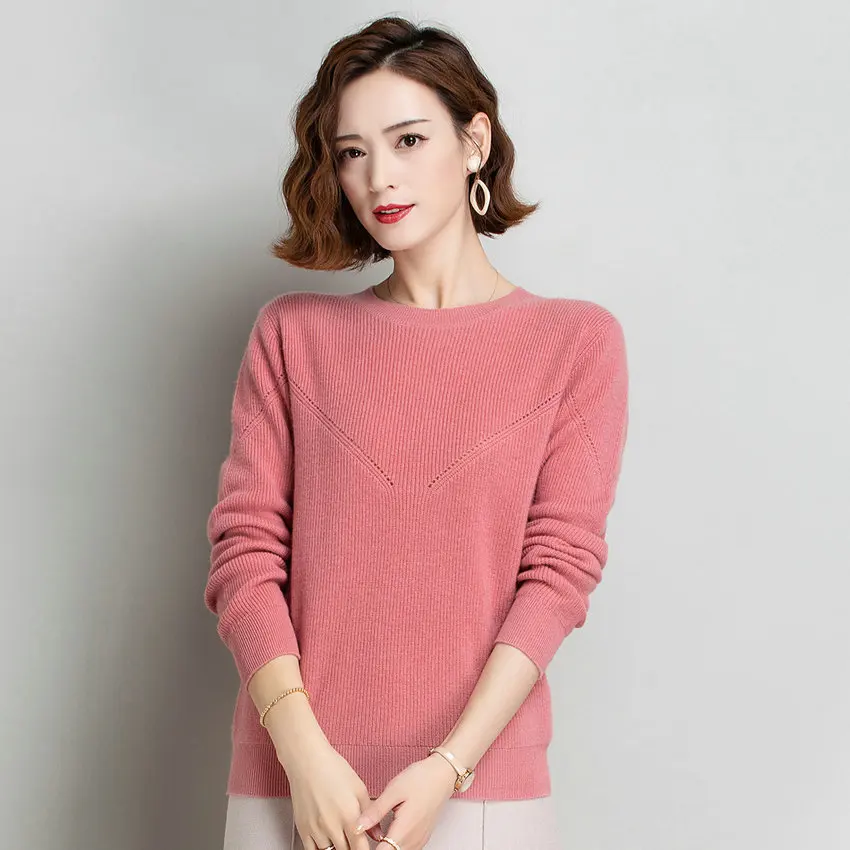 

WAEOLSA Women Cashmere Sweater Minimalist Plain Gentle Colour Sheep Wool Pullover Top Lady Soft Warm Knitwerar Pink Camel Beige