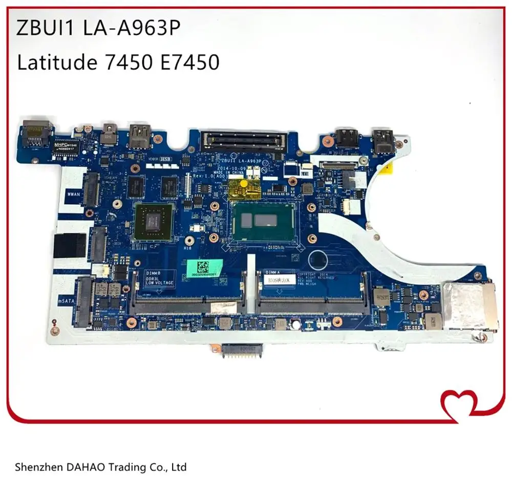 

For DELL Latitude 7450 E7450 Laptop Motherboard CN-0KVR03 0KVR03 ZBU11 LA-A963P Mainboard With I7-5600U GT840M 100% Fully Tested