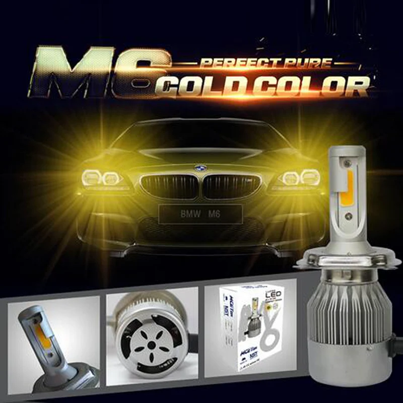 1 пара C6 H7 H4 светодиодный H13 H11 H1 9005 9006 HB3 H3 COB 72 Вт 3000 лм K Желтые автомобильные