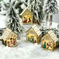 1pc led warm light wooden pendant christmas tree luminous log cabin hanging ornaments navidad santa claus deer home party decor