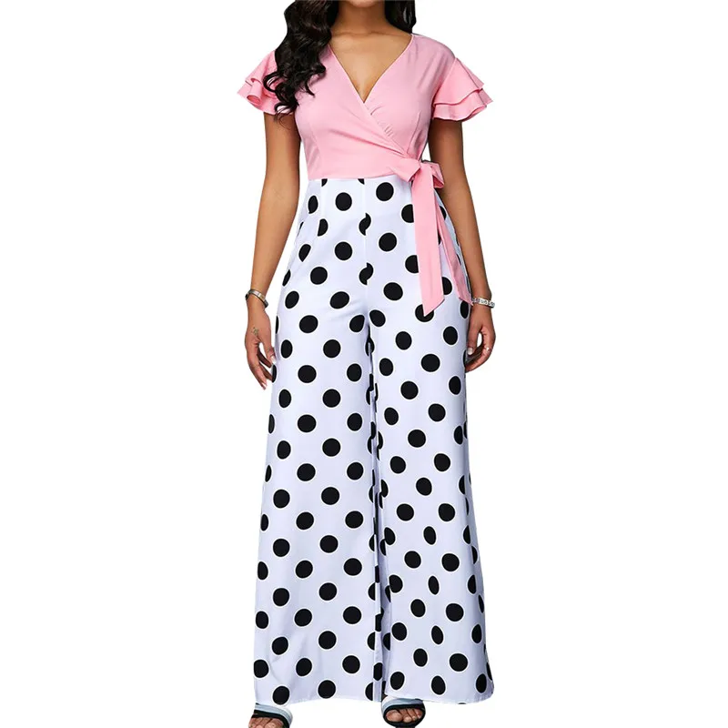 High Waist Women Long Pants Polka Dot Print Stretch Wide Leg Trouser Female Solid White Black Casual Loose Trousers Bottoms | Женская