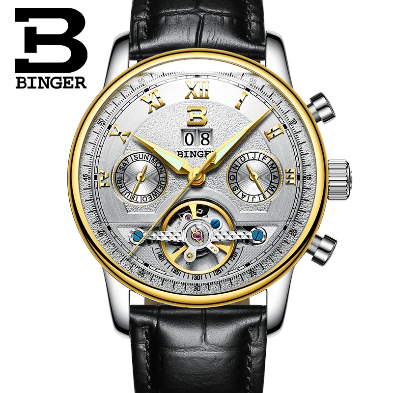 Часы relojes hombre BINGER мужские люксовый бренд автоматические механические деловые