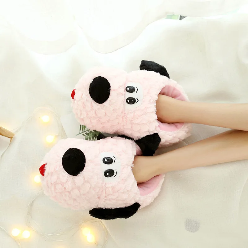 

Cute Fur Dog House Shoe for Women Winter Cotton Woman Soft Plush Cartoon Warm Fluffy Slides Indoor Non-Slip Ladies Home Slippers