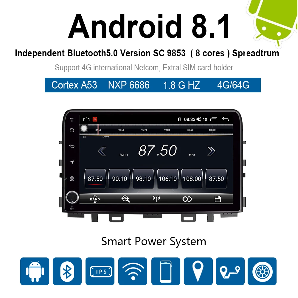 Автомобильный мультимедийный плеер 1 Din Android 8 автомобильный DVD для Kia Rio 2017 ~ 2018 9