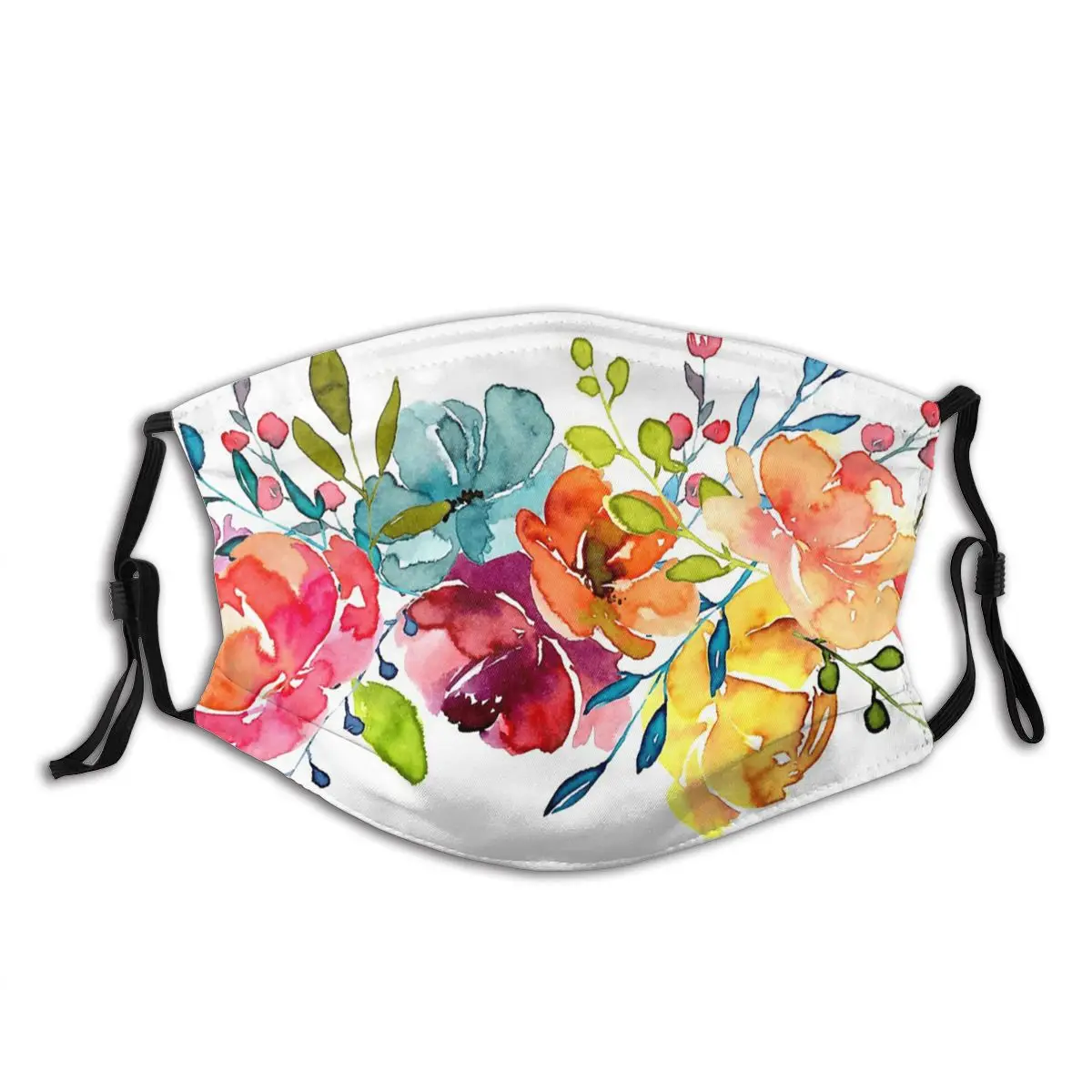 

Flowers Summer Watercolor Peonies Washable Printed Mouth Face Mask with Filters Windproof Cold Proof Protection Cover Respirator