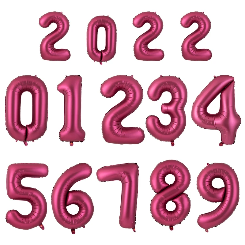 

Burgundy Red Foil Balloon Number Ballons Happy Birthday Banner Heart Balloon Adult Wedding Anniversary Decoration Baby Shower