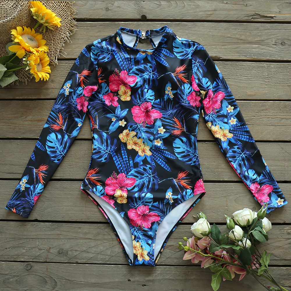 Swimsuit 2021 Long Sleeve Swimwear Women Swimsuit Backless Printed Bathing Suit Beachwea