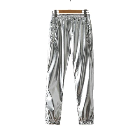 Блестящие металлические золотые тренировочные брюки, Джоггеры для мужчин, уличная одежда, брюки в стиле хип-хоп, костюм для ночного клуба, певицы, Осенние однотонные брюки