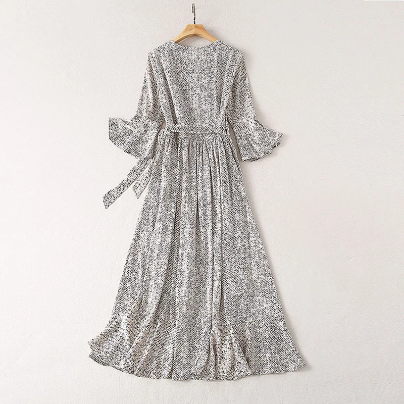 

EXCELLENT QUALITY Newest 2021 Designer Women's Fashion Summer V-Neck Retro Flare 3/4 Sleeve Dot Print Elegant Dress