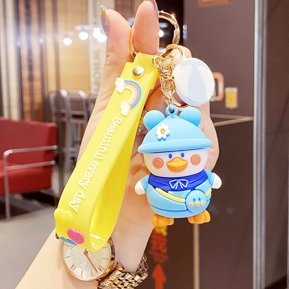 

Lovers Duckling Keychain Pendant Cute Hat and Shoulder Bag Spring Outing Small Animal Keyring Phone Backpack Luggage Accessories