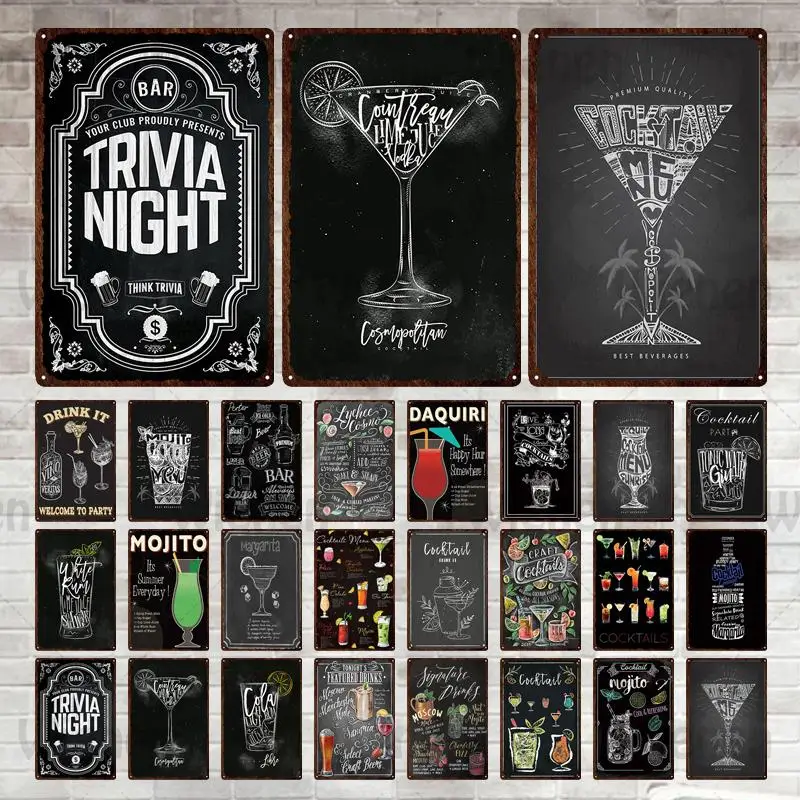 

Cocktail Retro Metal Sign Decoration Vintage Poster Tin Sign Metal Iron Plate Plaque Wall Decor For Lounge Club Bar Pub Man Cave