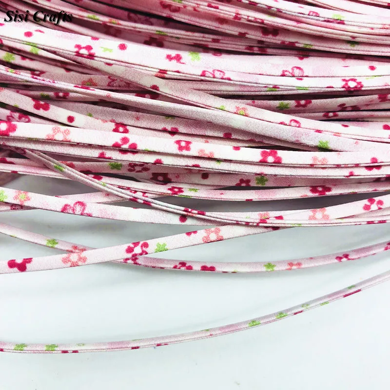 Sisi Crafts Bracelet Material Flower Printed 3mm Floral Cords Necklace Faux Leather PU Ribbon DIY Jewelry Making Accessories 1M | Дом и сад