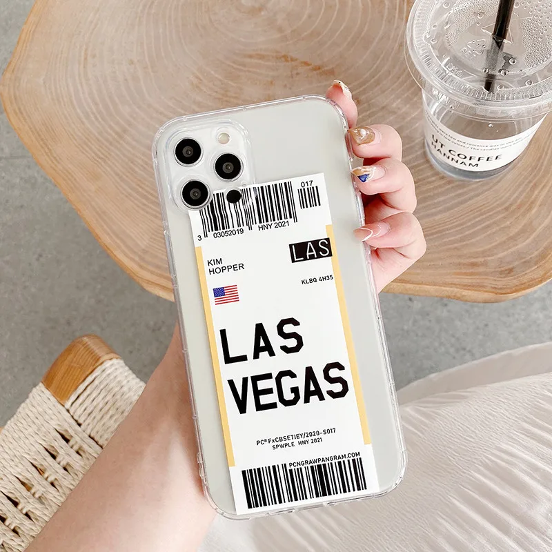 

World Country Label Air Tickets Phone Cases on For iPhone 11 12 Mini Pro Max X XR 8 7 6S 6 Plus Soft TPU Boarding Pass Cover