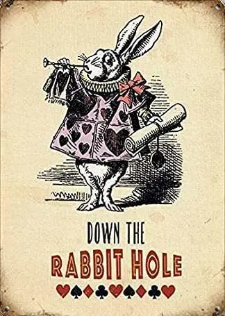 

Retro Tin Sign 8x12 Alice in Wonderland Down The Rabbit Hole Wall Decor Home Decor Bar Pub Sign Retro Metal Vintage Sign