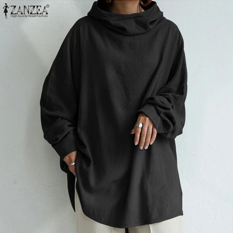 

ZANZEA Oversized Tops Fashion Women Hoodies Long Sleeve Blouse Autumn Pullover Casual Hooded Sweatshirt Loose Solid Shirt 2023