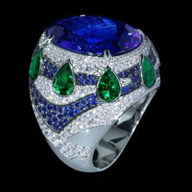 Кольцо принцессы с синими кристаллами для женщин обручальное кольцо зелеными