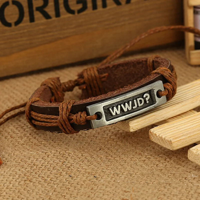 Браслет JINSE WWJD из натуральной кожи многослойный браслет с буквенным принтом для