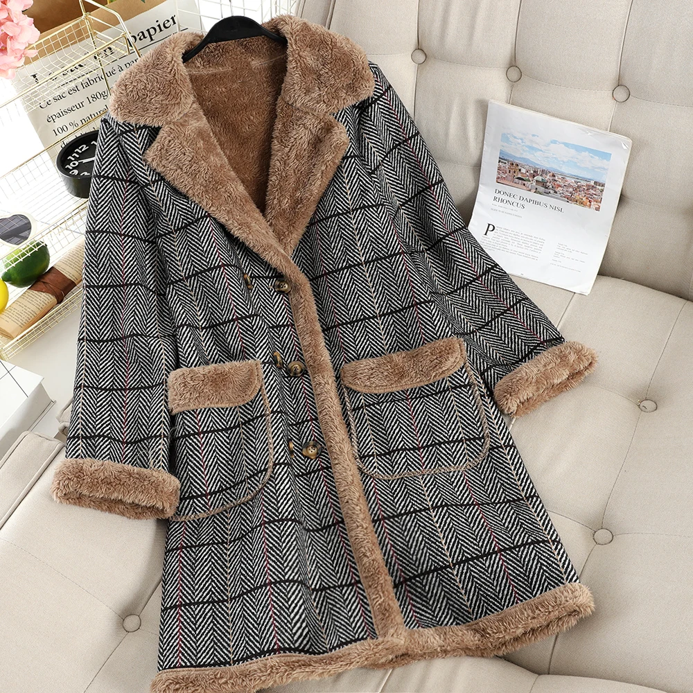 MUMUZI/женская одежда из овечьего меха Женская длинная стильная зимняя флисовая