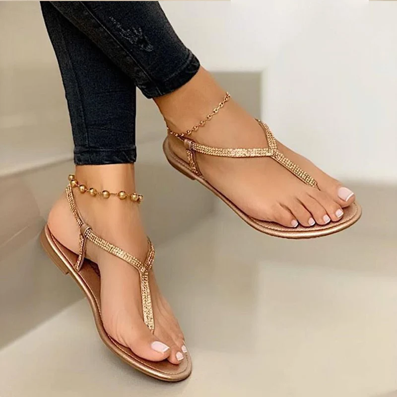 

Summer Women's Sandals Fashion Rhinestone Fat Bottom Female Clip Toe Shoes Outdoor Beach Ladies Sandal Woman New