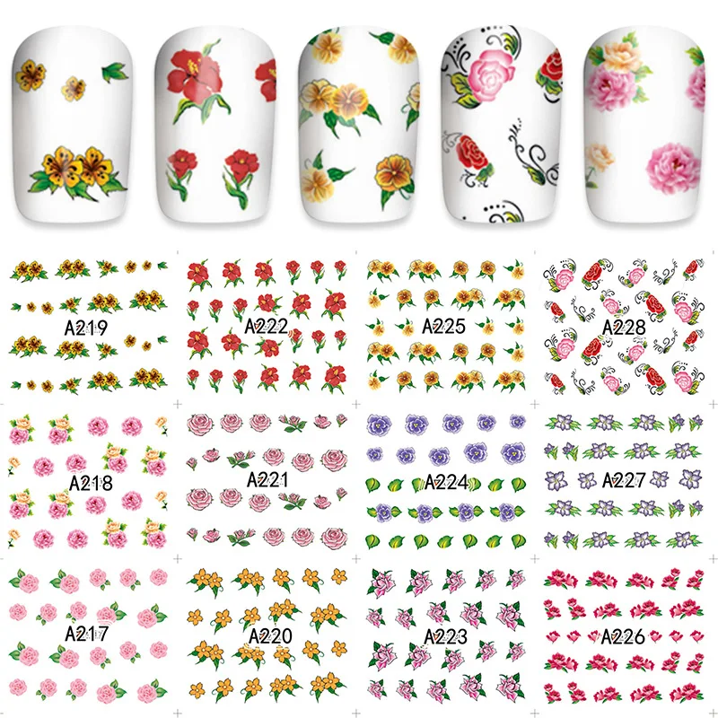 12 видов конструкций красочные наклейки для ногтей набор смешанных цветочных