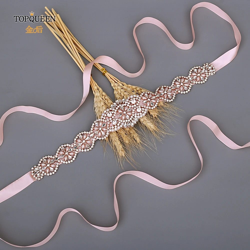 TOPQUEEN S161 RG Стразы пояс для свадебного платья Пояс невесты розовое золото