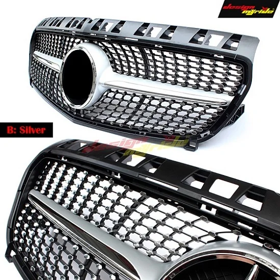 W176DiGrSi1618 W176 Алмазная Передняя решетка решетки ABS серебро для Mercedes Benz класс W176 A180 A200 A250 алмазные решетки 2013-15 без центрального знака - Цвет: W176DiGrSi1618