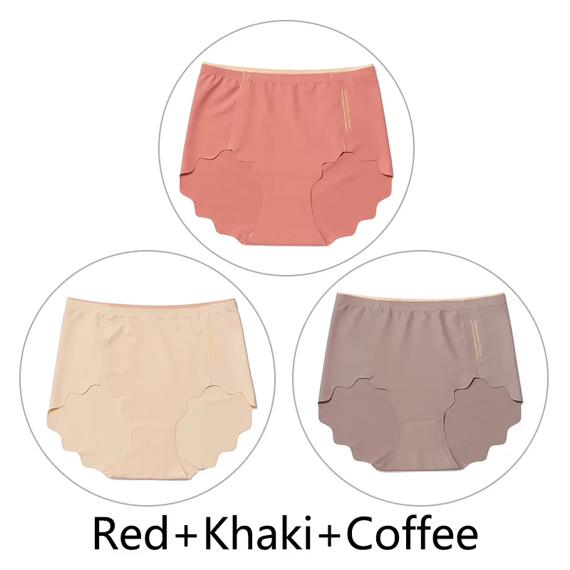 Red Khaki Coffee 3 шт., Мягкие Бесшовные трусы, женские сексуальные трусики с оборками, женское Ультра тонкое нижнее белье, женские L-XXL, большие размеры, нижнее белье, новинка - Цвет: Red Khaki Coffee
