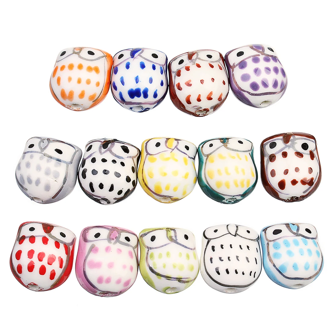 

10pcs/lot Hand Painted Owl Animal Charm Beads 15*16mm Round Loose Spacer Ceramic Bead for DIY Jewelry Making Findings