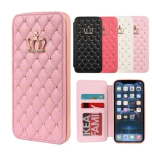 Wallet Flip Leather Phone Case For iPhone 13 12 Pro Max 11 Xr Xs X Cute Crown Bling Cover For Apple 7 8 Plus 6 6S SE 2020 12Mini