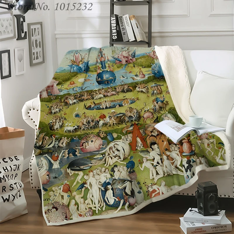 

European Medieval Art Funny Character Blanket 3D Print Sherpa Blanket on Bed Home Textiles Dreamlike Style 02