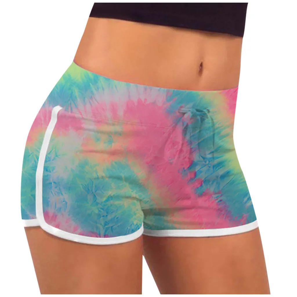 

Tie-Dye Print Mid Waist Drawstring Shorts Sexy Elastic Slim Hip Lift Tie-dye Print Drawstring Winter Shorts Young Women