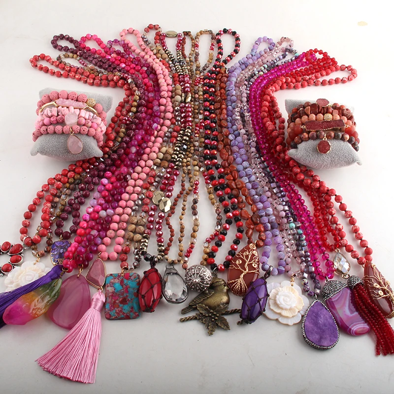 

RH оптовая продажа красный 20 шт. смешанные цвета ожерелье/браслет набор модные ювелирные изделия в стиле бохо женские богемные ожерелья ручной работы подарок