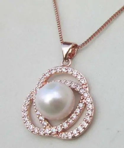 

Huge 11-12 MM Natural South Sea White Pearl Rose Gold Pendant + necklace 18 "