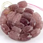 Кубоид клубника кварц бусы натурального камня, граненый драгоценный камень для самостоятельного изготовления ювелирных изделий браслет амулет в виде ожерелья Свободные Spacer Бусины 5*10 мм 15