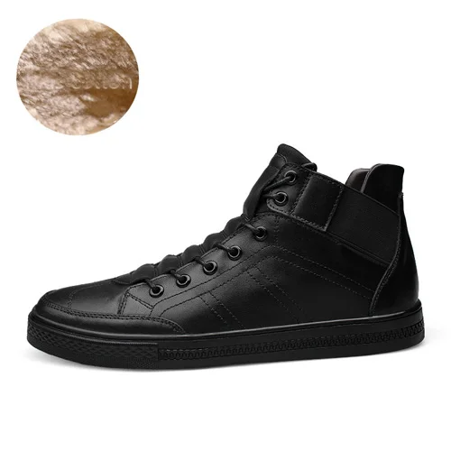 Black with Fur JUNJARM; высококачественные мужские ботильоны из натуральной кожи; итальянские мужские ботинки из натуральной кожи; черные мужские зимние ботинки на меху - Цвет: Black with Fur