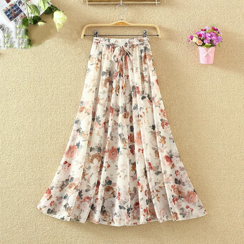 Женская шифоновая юбка с цветочным принтом длинная эластичная высокой талией в