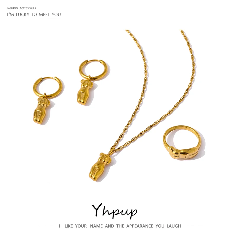 

Yhpup Fashion Body Pendant Necklace 316L Stainless Steel Waterproof Statement Gold 18 K Plated Metal Trendy Jewelry Set Gift