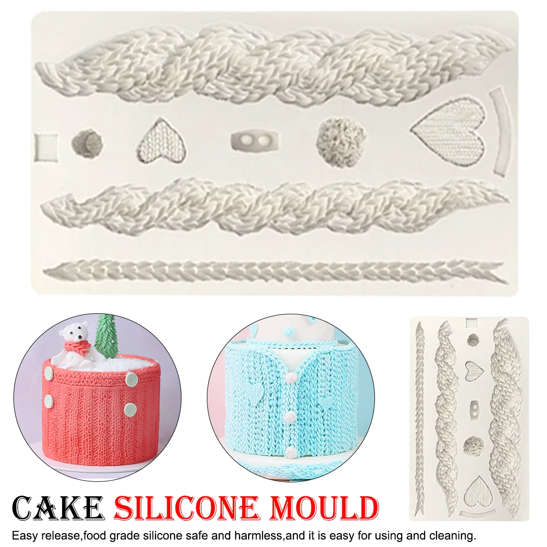 

3D Silicone Mold Knitting Kitchen Accessories Christmas Cake Border Fondant Molds Cake Decorating Tools Chocolate Gumpaste Mould